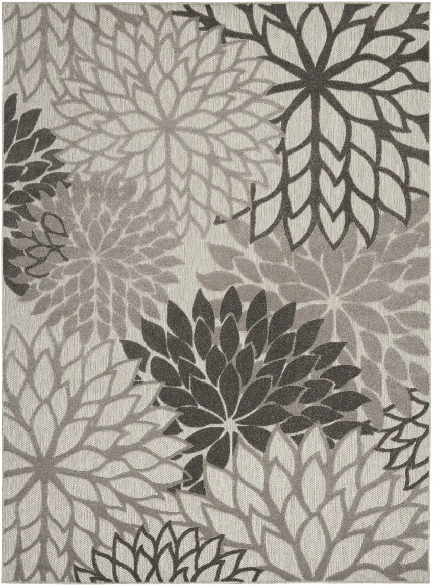 Gray Floral Indoor Outdoor Area Rug Photo 1
