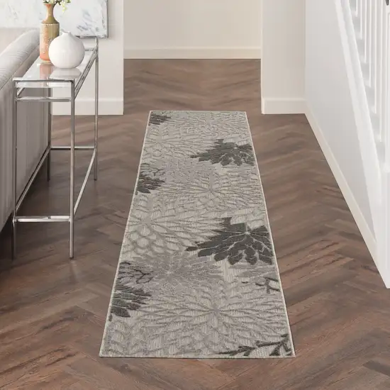12' Gray Indoor Outdoor Runner Rug Photo 4