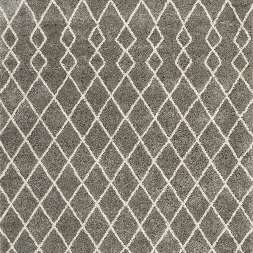 Silver and Ivory Chevron Shag Area Rug Photo 9