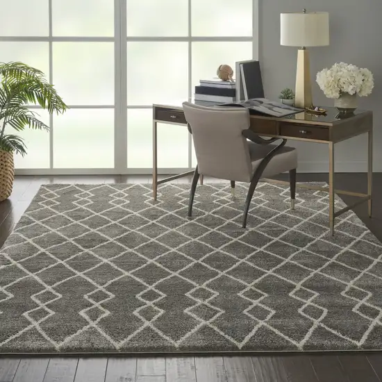 Silver and Ivory Chevron Shag Area Rug Photo 5