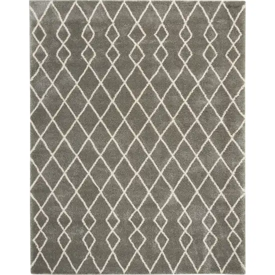 Silver and Ivory Chevron Shag Area Rug Photo 2