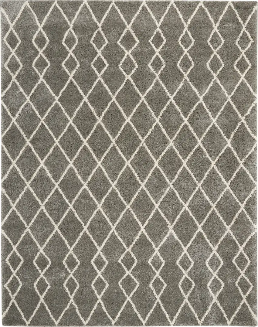 Silver and Ivory Chevron Shag Area Rug Photo 2