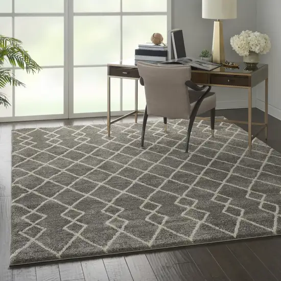 Silver and Ivory Chevron Shag Area Rug Photo 7