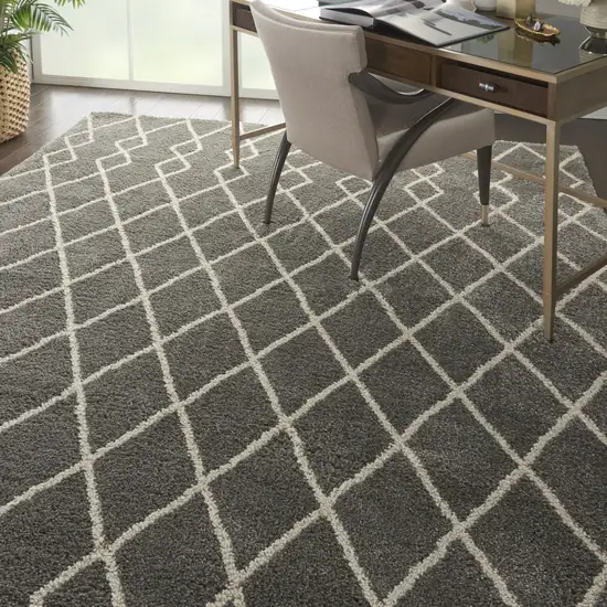 Silver and Ivory Chevron Shag Area Rug Photo 6
