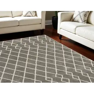 Photo of Silver and Ivory Chevron Shag Area Rug