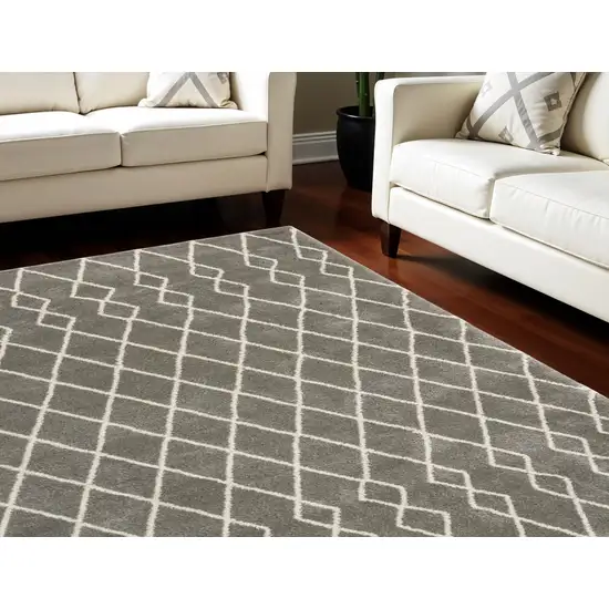 Silver and Ivory Chevron Shag Area Rug Photo 1