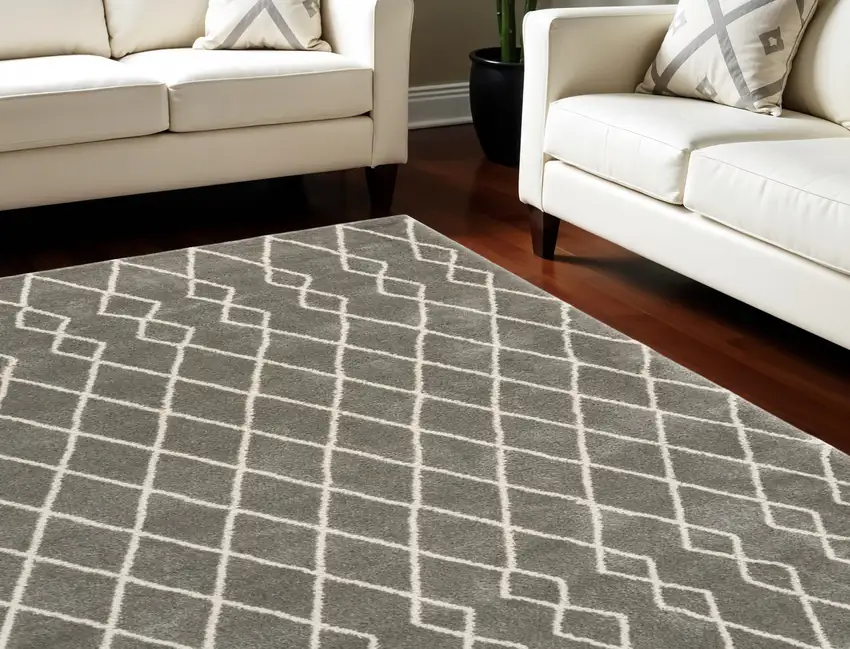 Silver and Ivory Chevron Shag Area Rug Photo 1