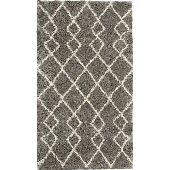 Silver and Ivory Chevron Shag Area Rug Photo 5