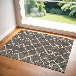 Photo of Silver and Ivory Chevron Shag Area Rug