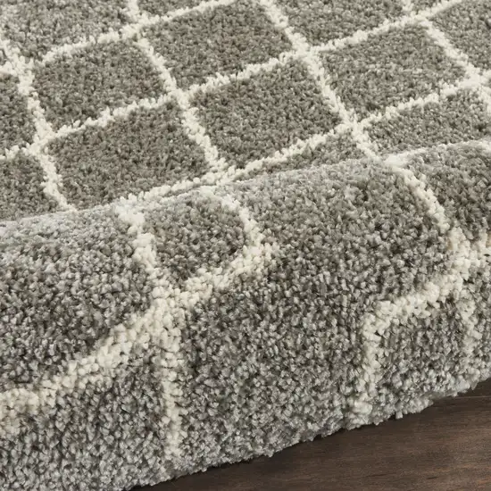 Silver and Ivory Chevron Shag Area Rug Photo 8