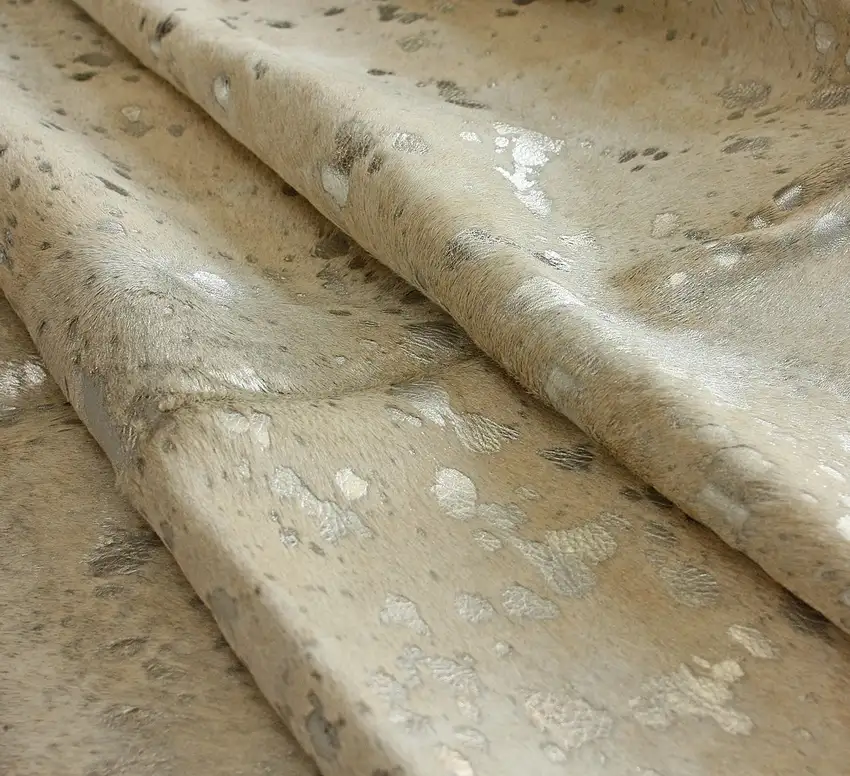 Silver and Ivory Cowhide Hand Knotted Area Rug Photo 6
