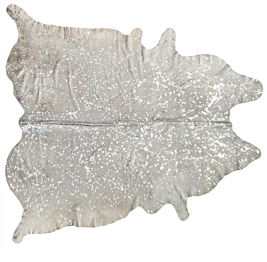 Silver and Ivory Cowhide Hand Knotted Area Rug Photo 1