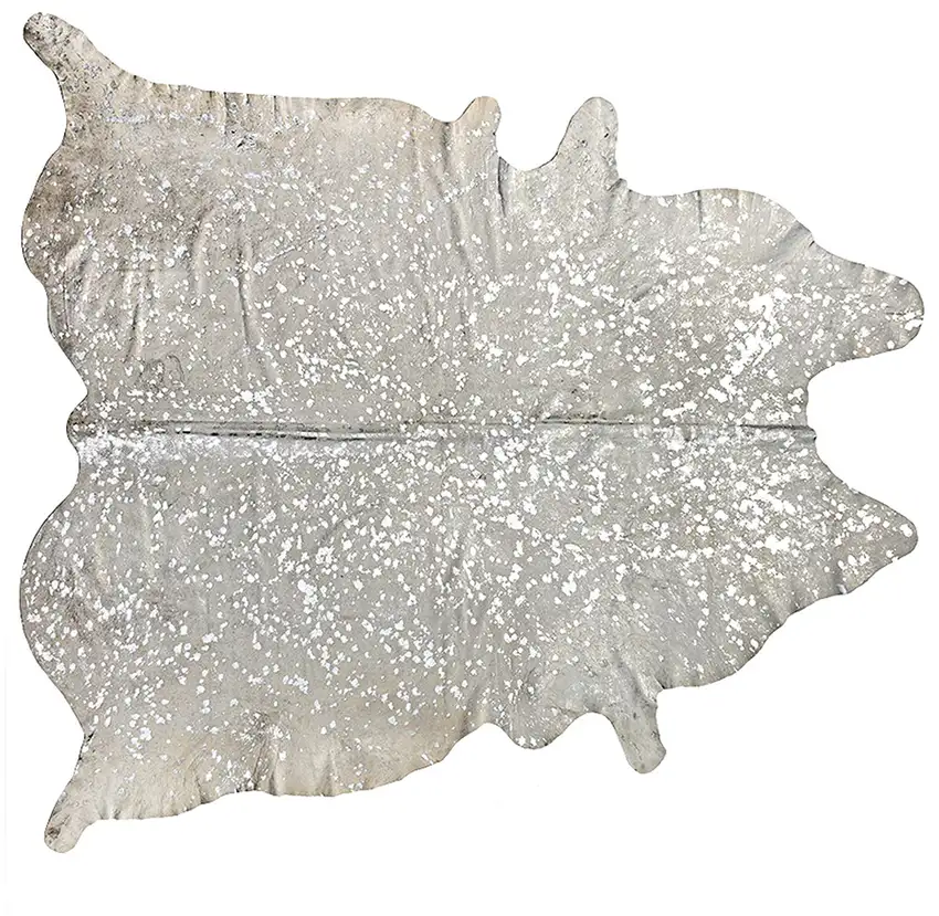 Silver and Ivory Cowhide Hand Knotted Area Rug Photo 1
