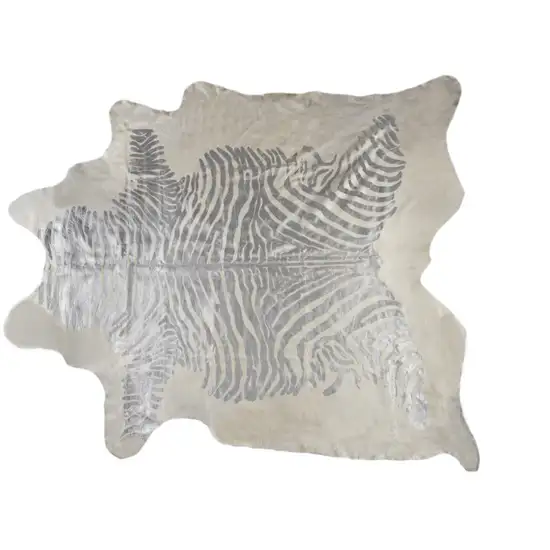 Silver and Ivory Cowhide Hand Knotted Area Rug Photo 3