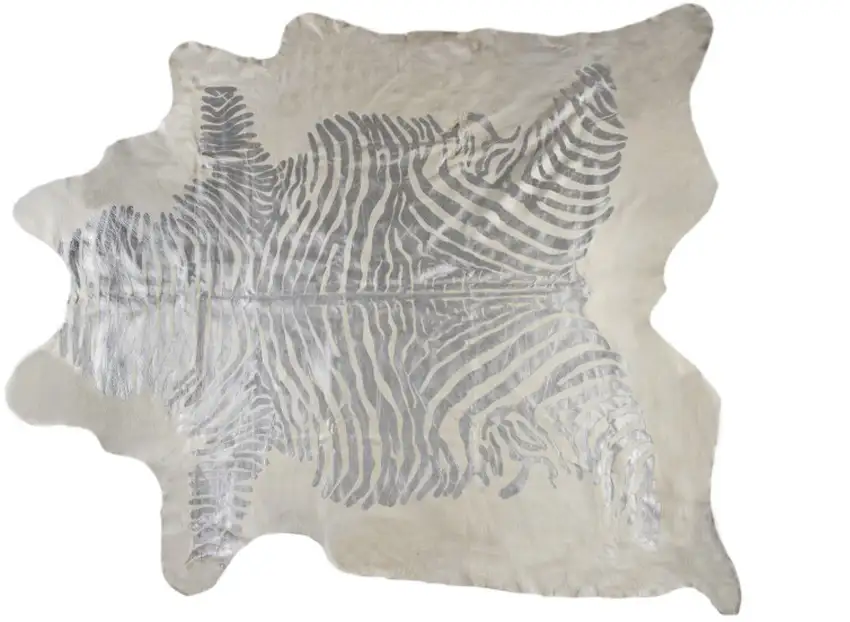 Silver and Ivory Cowhide Hand Knotted Area Rug Photo 3