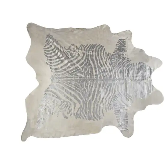 Silver and Ivory Cowhide Hand Knotted Area Rug Photo 1