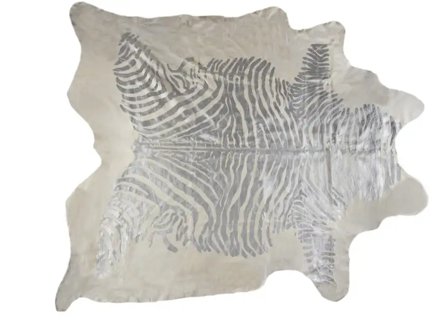 Silver and Ivory Cowhide Hand Knotted Area Rug Photo 1