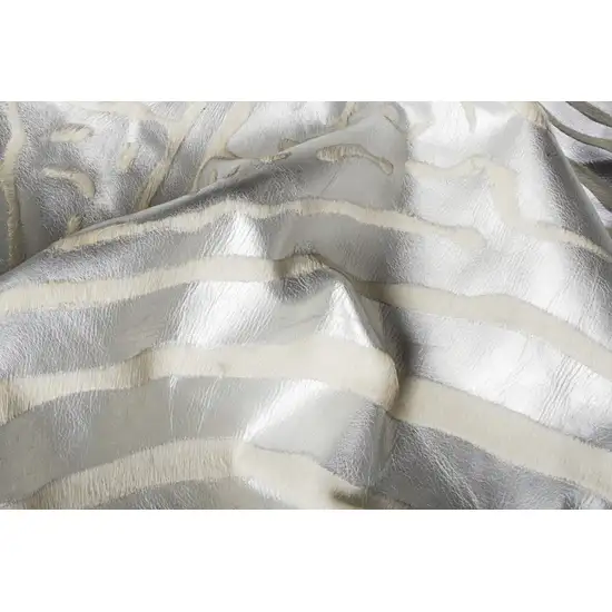 Silver and Ivory Cowhide Hand Knotted Area Rug Photo 4