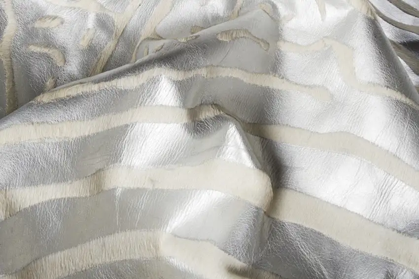 Silver and Ivory Cowhide Hand Knotted Area Rug Photo 4