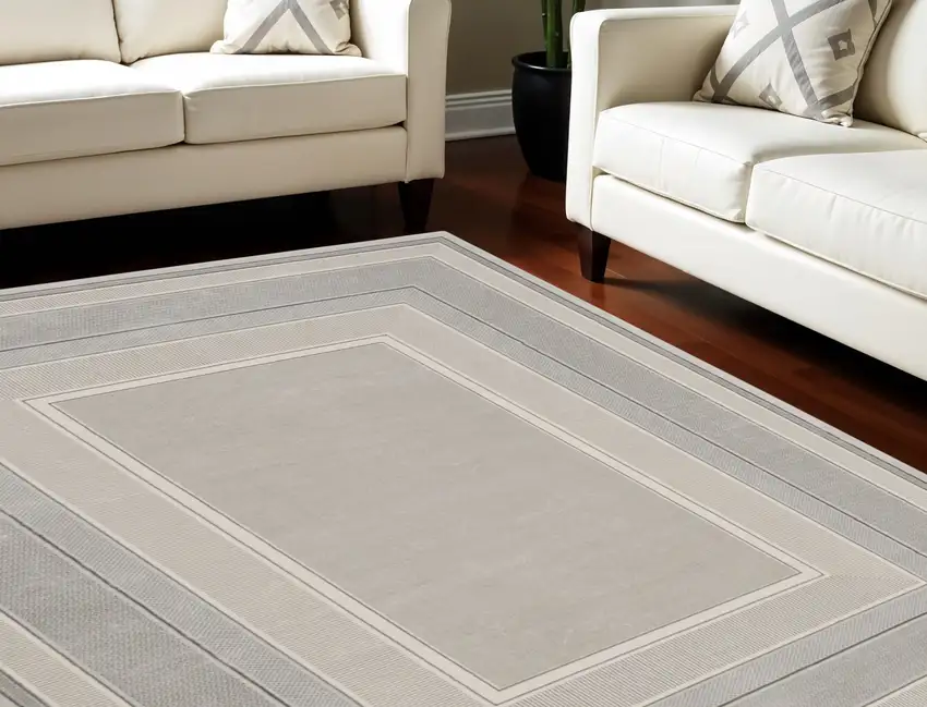 Silver and Ivory Geometric Non Skid Area Rug Photo 1