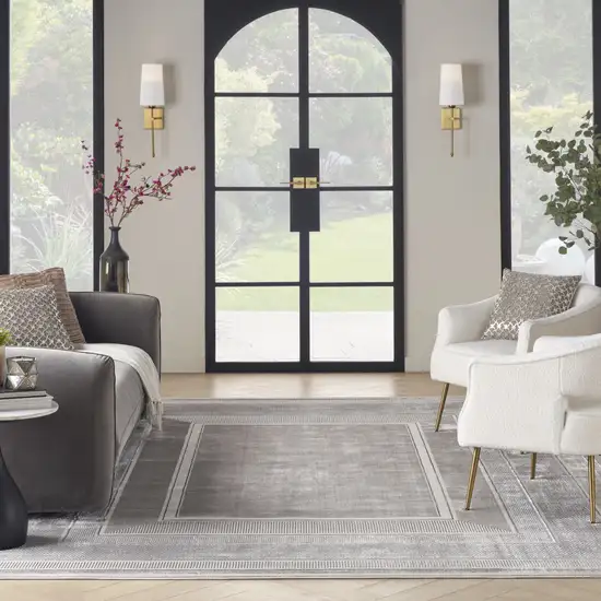 Silver and Ivory Geometric Non Skid Area Rug Photo 7