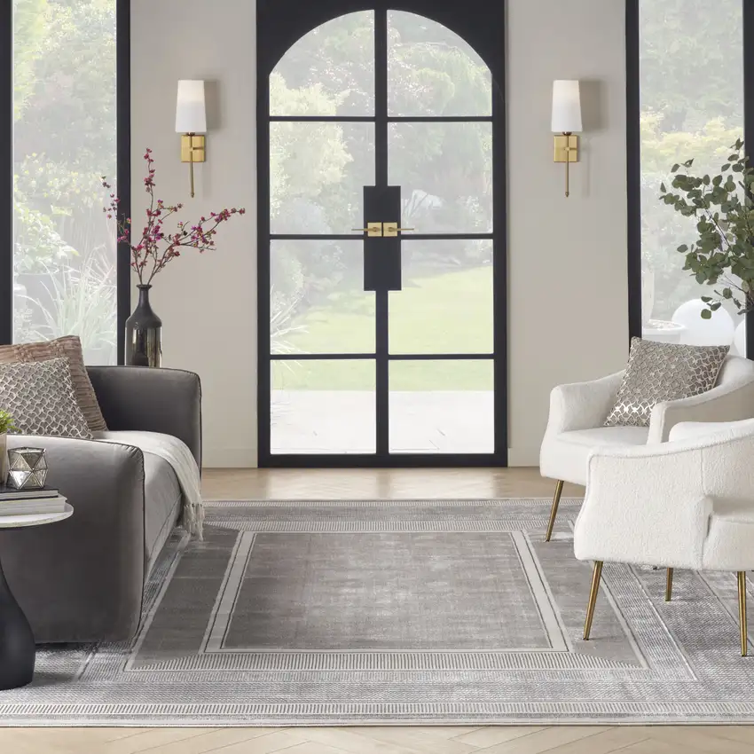 Silver and Ivory Geometric Non Skid Area Rug Photo 7