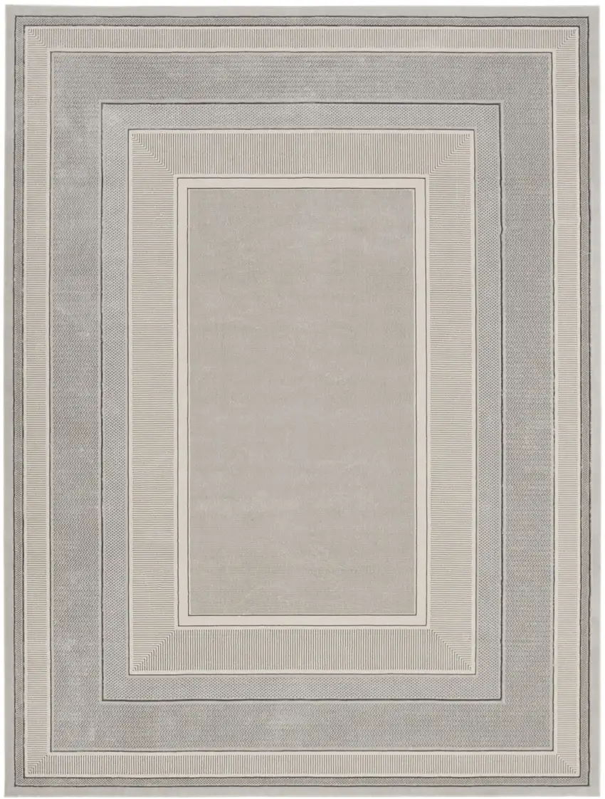 Silver and Ivory Geometric Non Skid Area Rug Photo 2