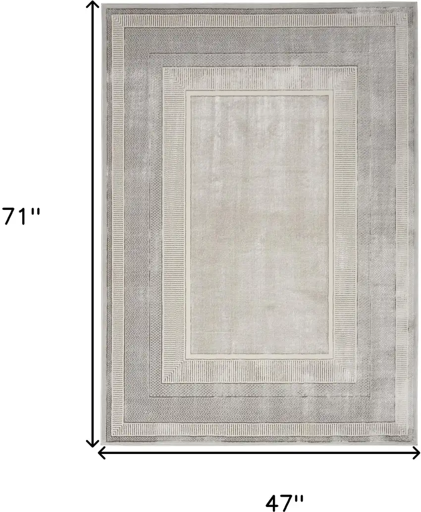 Silver and Ivory Geometric Non Skid Area Rug Photo 3