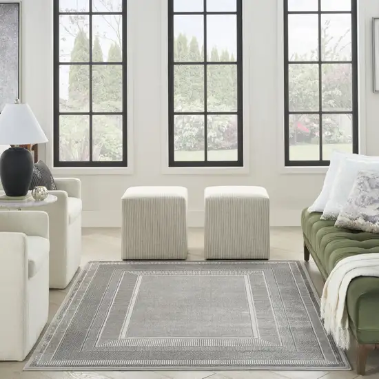 Silver and Ivory Geometric Non Skid Area Rug Photo 7