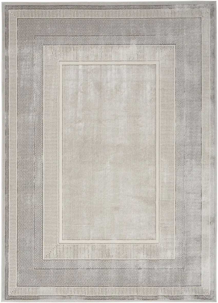Silver and Ivory Geometric Non Skid Area Rug Photo 1