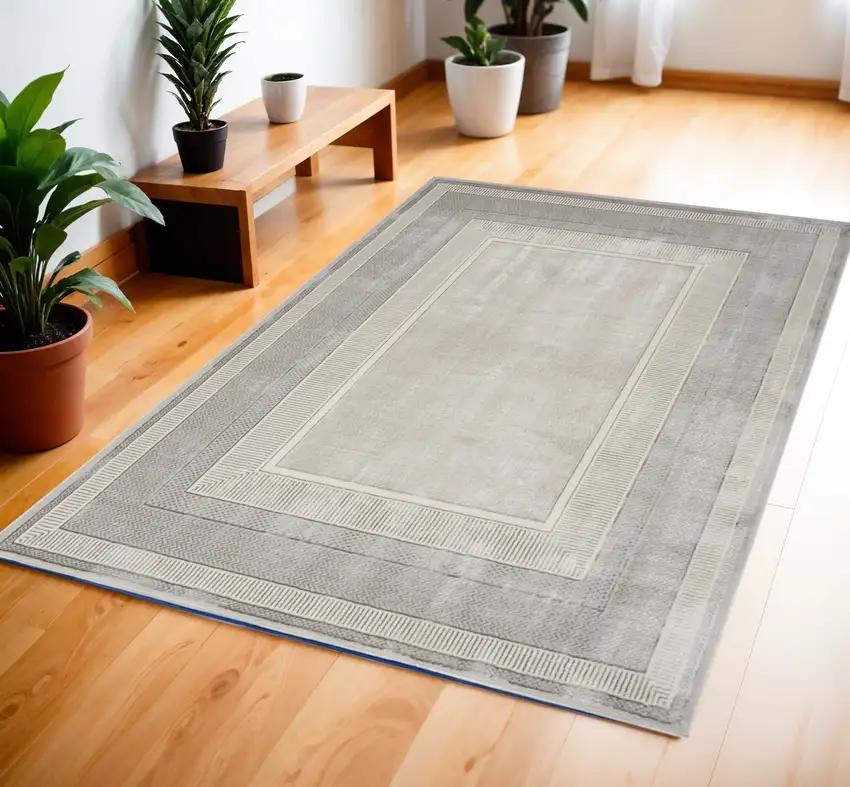 Silver and Ivory Geometric Non Skid Area Rug Photo 1