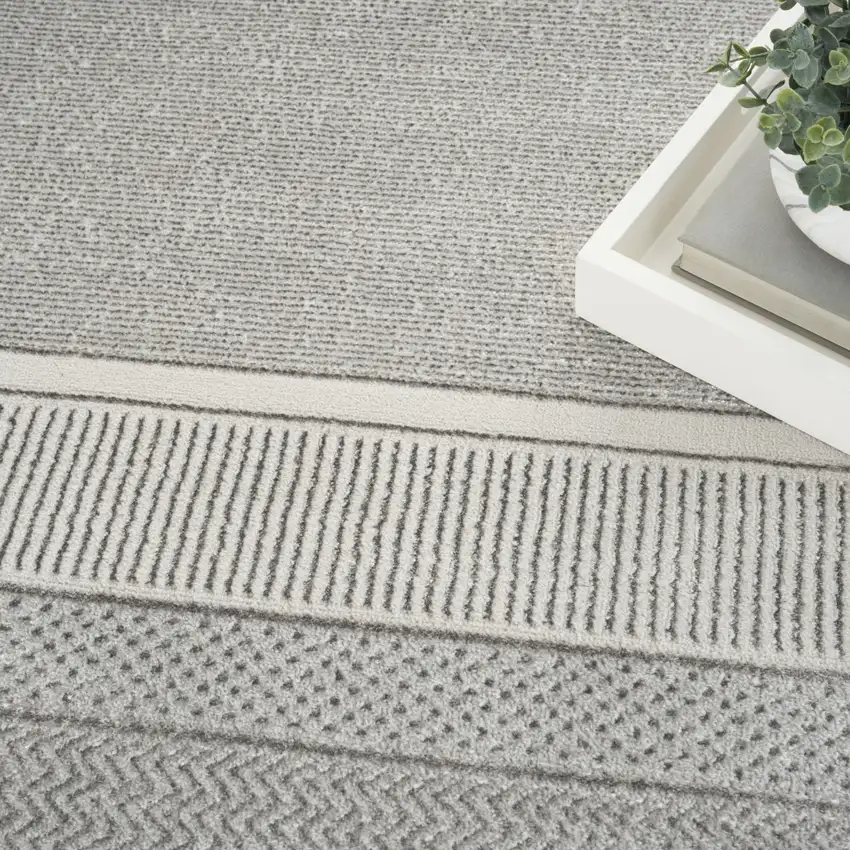 Silver and Ivory Geometric Non Skid Area Rug Photo 6
