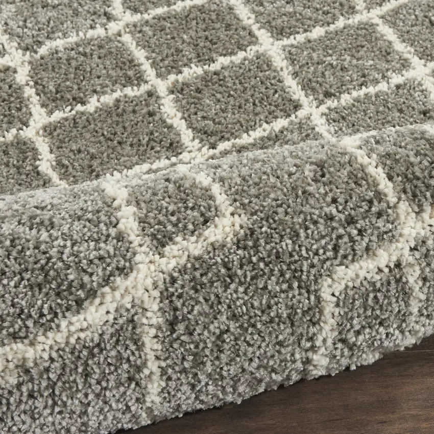 Silver and Ivory Geometric Shag Area Rug Photo 8