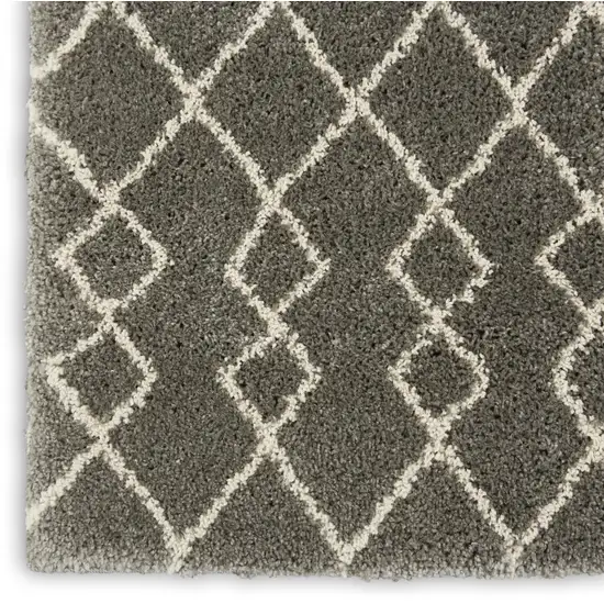 Silver and Ivory Geometric Shag Area Rug Photo 9