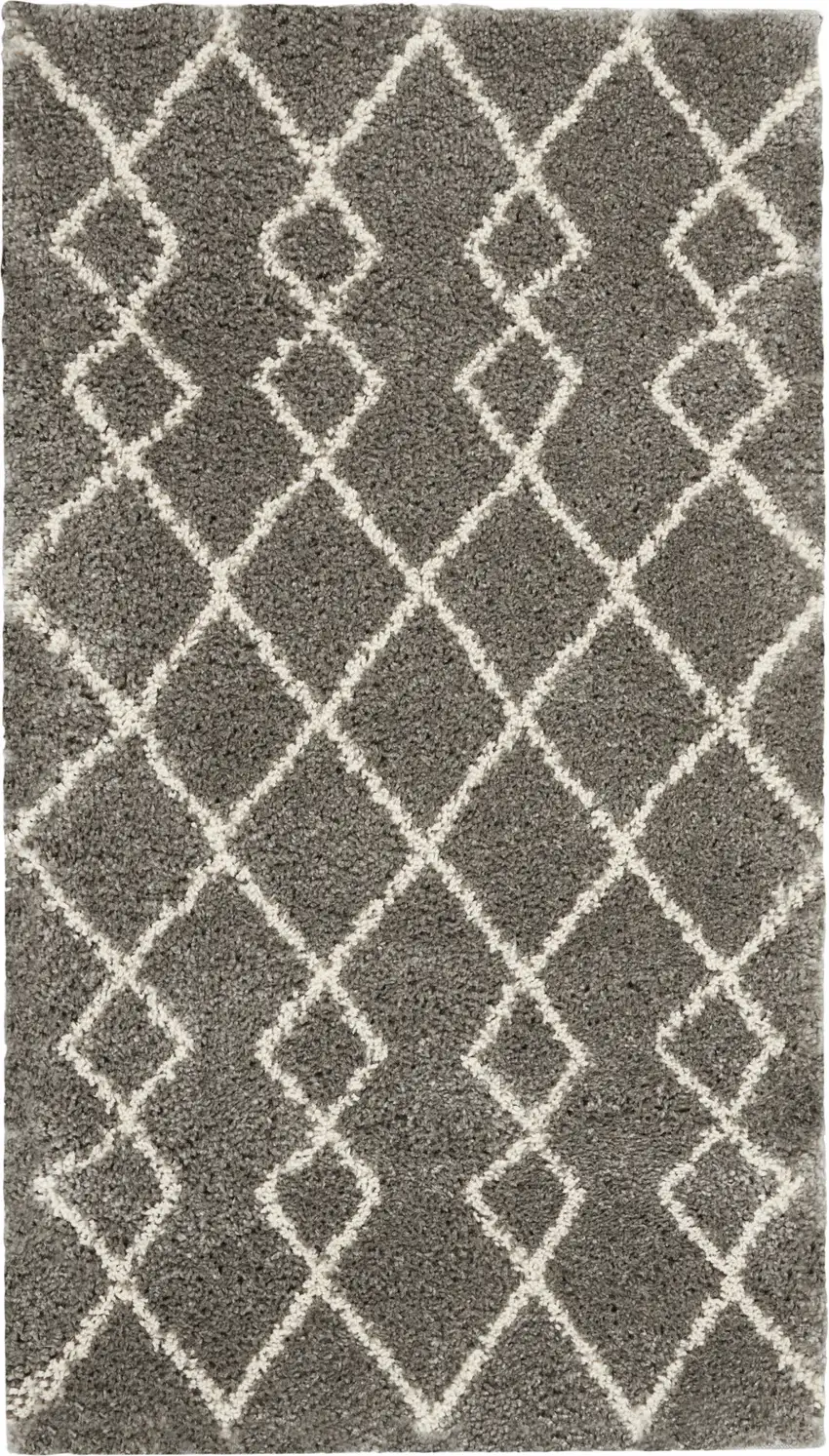 Silver and Ivory Geometric Shag Area Rug Photo 5
