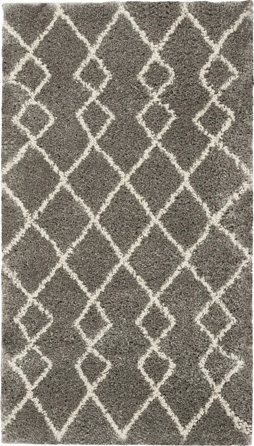 Silver and Ivory Geometric Shag Area Rug Photo 6