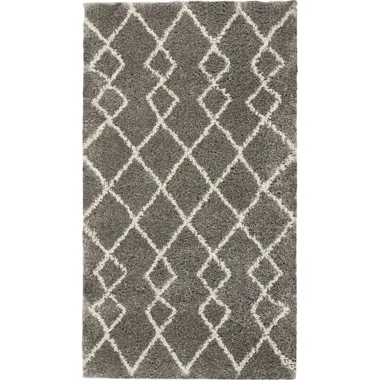 Silver and Ivory Geometric Shag Area Rug Photo 6