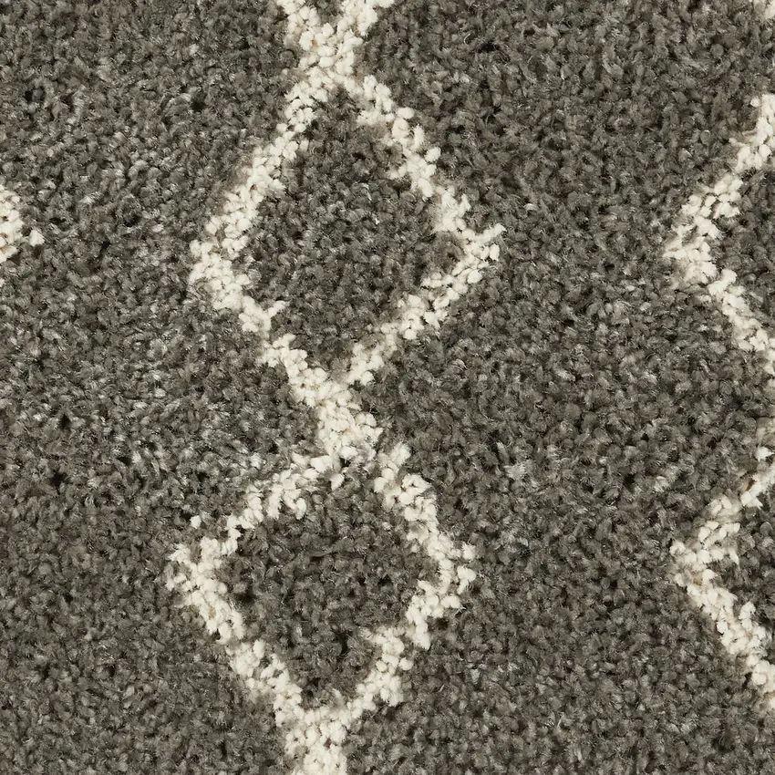 Silver and Ivory Geometric Shag Area Rug Photo 2