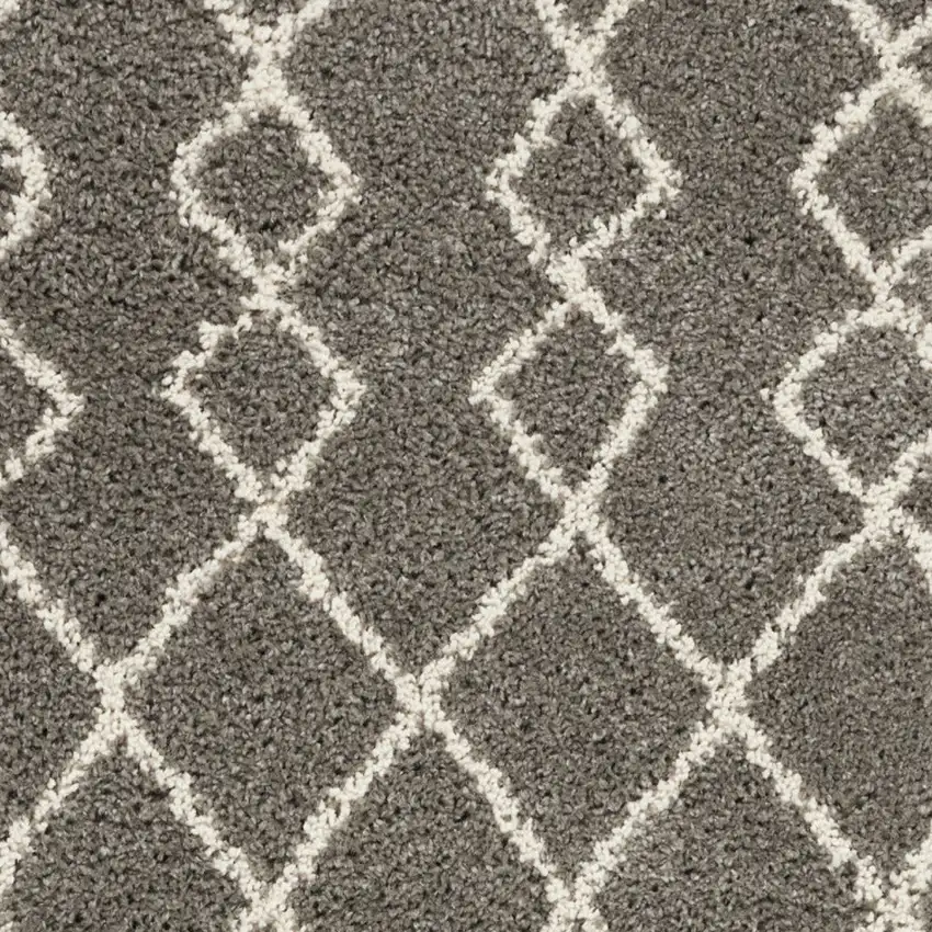 Silver and Ivory Geometric Shag Area Rug Photo 7