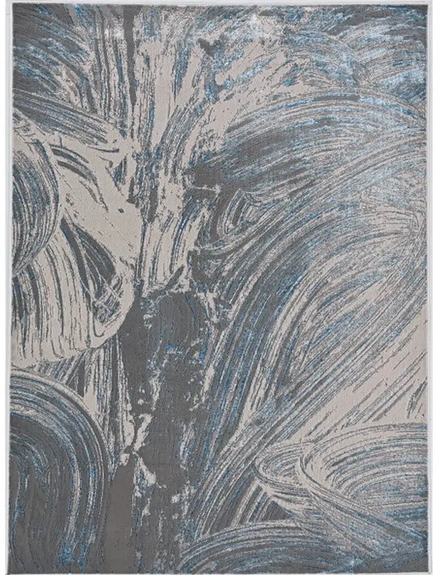 Silver Or Blue Abstract Brushstrokes Area Rug Photo 2