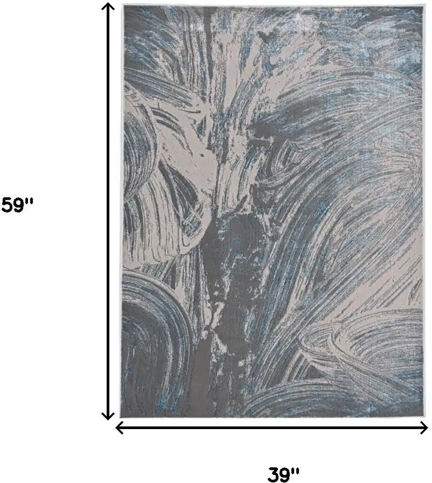 Blue And Silver Abstract Area Rug Photo 5