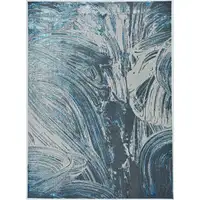 Photo of Silver or Blue Abstract Brushstrokes Area Rug