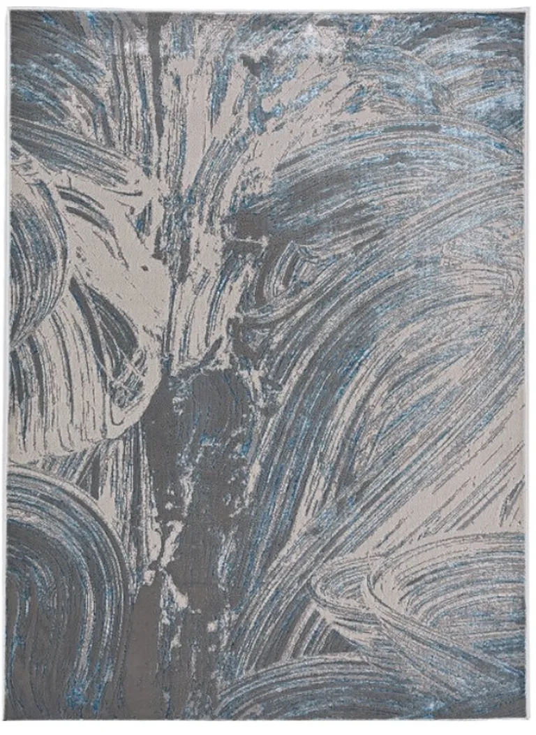 Silver or Blue Abstract Brushstrokes Area Rug Photo 5