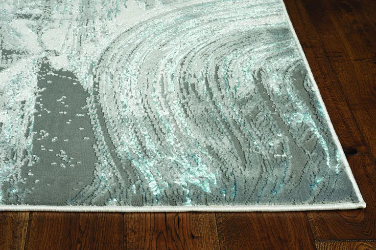 Silver or Blue Abstract Brushstrokes Area Rug Photo 4