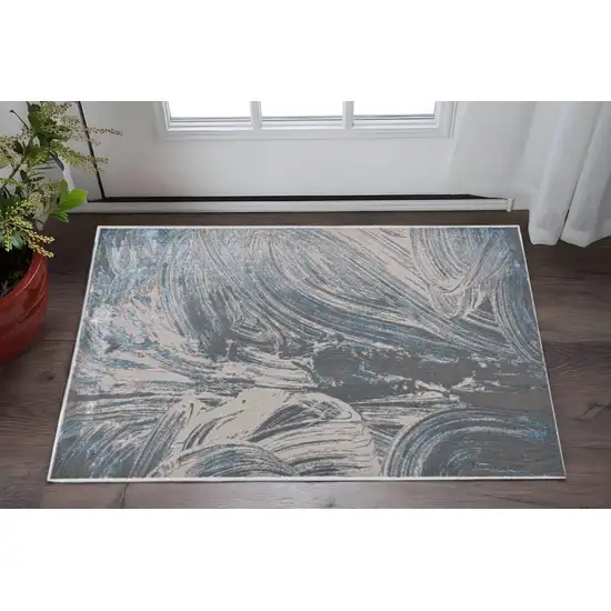 Blue And Silver Abstract Area Rug Photo 1
