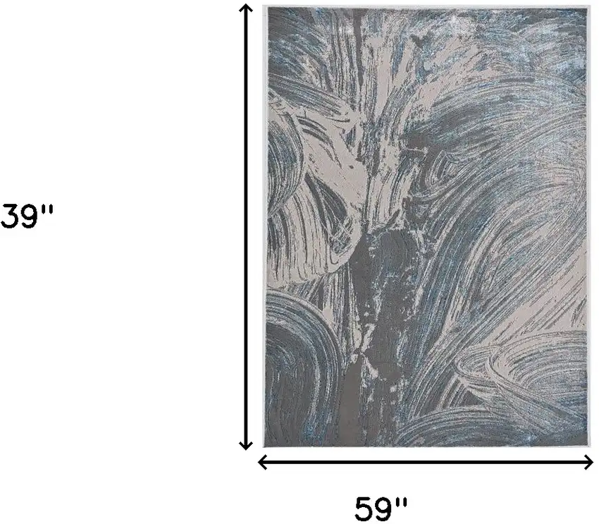 Silver Or Blue Abstract Brushstrokes Area Rug Photo 3