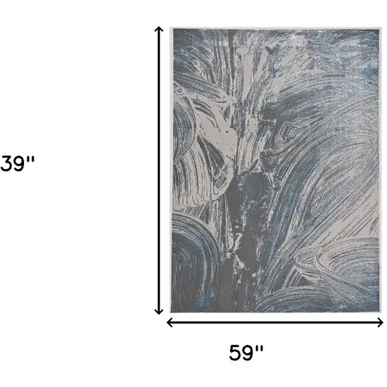 Silver Or Blue Abstract Brushstrokes Area Rug Photo 3