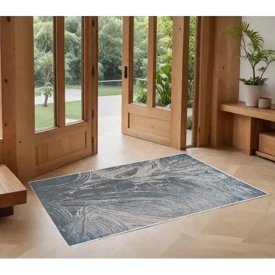 Silver Or Blue Abstract Brushstrokes Area Rug Photo 1