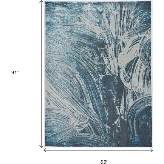 Silver And Blue Abstract Area Rug Photo 3