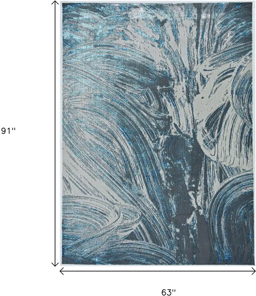 Silver And Blue Abstract Area Rug Photo 3